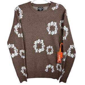 RGSTR Floral Knit Sweater Chocolate Brown Cream Pattern Men’s Small NWT $60 MSRP